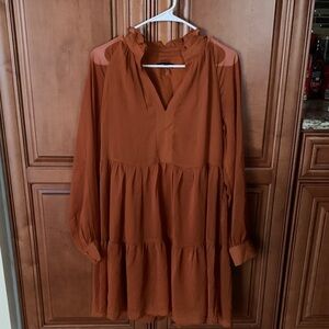 Rustic Orange Long-Sleeve Dress